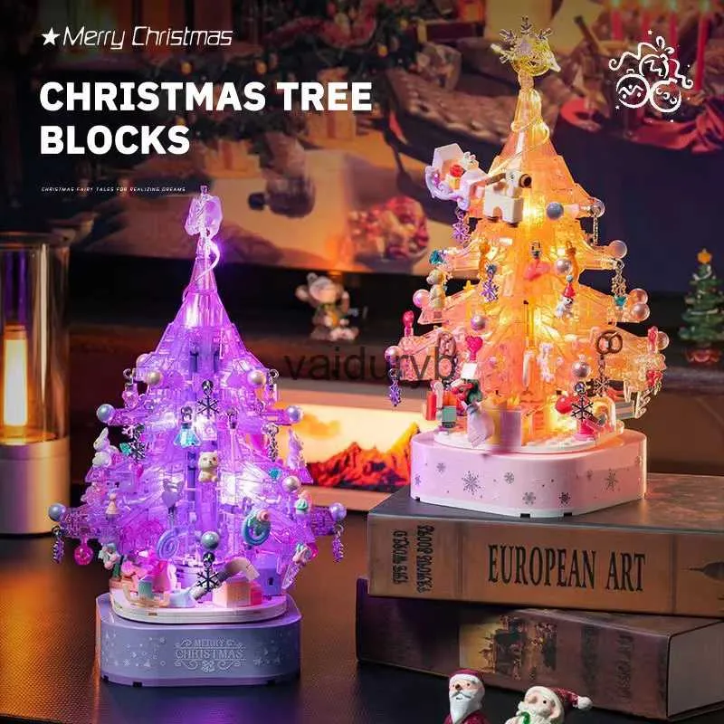 Bloki 2024 Zimowa choinka Nowy Rok z światłami Builds Zestaw Santa Claus Ornament Brick Toys Ldren Xmas Giftsvaiduryb