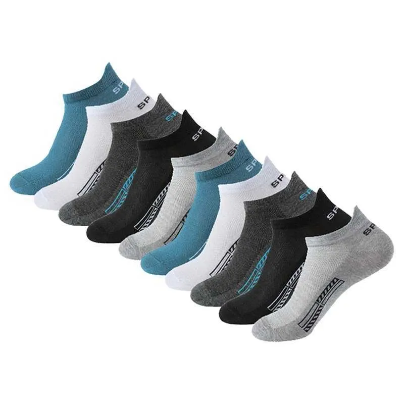 Calcetines deportivos 10 pares de calcetines cortos de algodón para hombre, tobillo con tripulación, malla transpirable de alta calidad, deportes informales para mujer, calcetín fino de corte bajo para hombre YQ240126