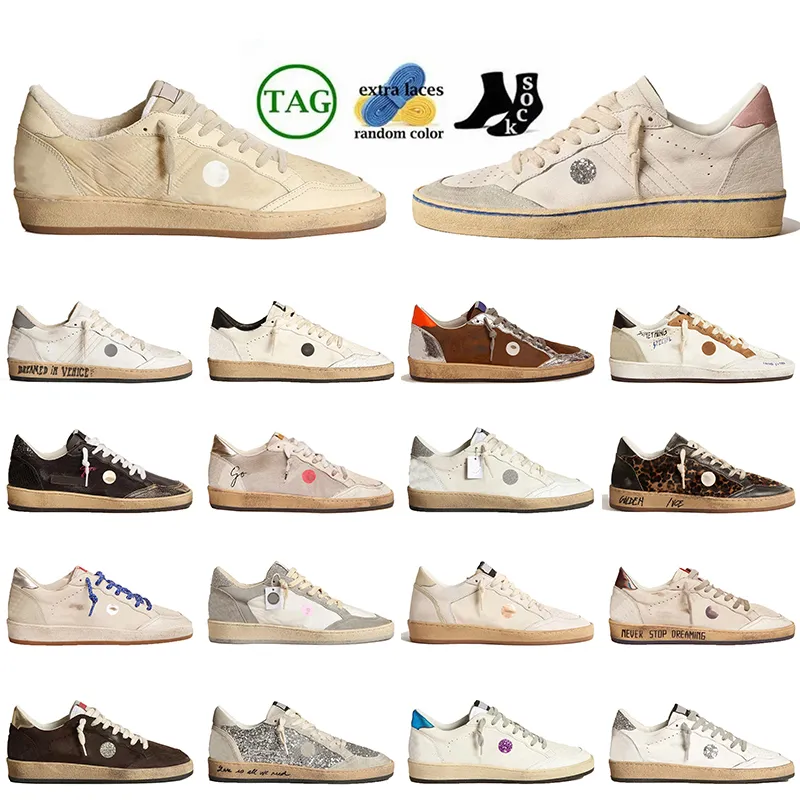 Läder Italien varumärkesdesigner casual skor lyx bollstjärna mocka låga kvinnor män handgjorda tränare övre guld glitter vintage silver sneakers basket loafers