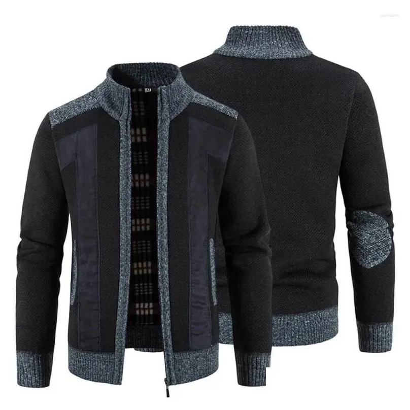 Mensjackor Stylish Winter Jacket Cardigan Plus Size Stand Collar P varm Autumn Coat Patchwork Casual Men kläder Drop Delivery Appar OT8DK