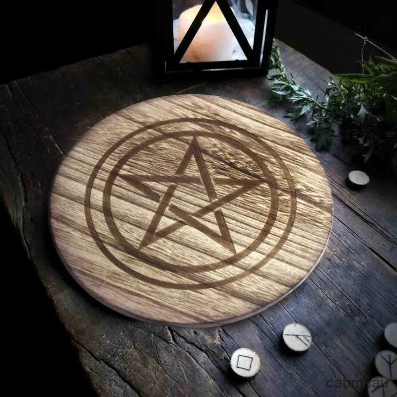 2 pièces bougeoirs pentagramme bois Divination pendule conseil bougeoir autel plateau rond Wiccan sorcières méditation païen bougeoirs plaque