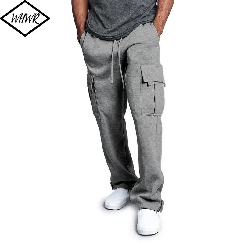 Pantaloni sportivi da uomo in pile autunno inverno Pantaloni casual multitasche larghi a gamba dritta Pantaloni casual spessi tinta unita maschile 240124