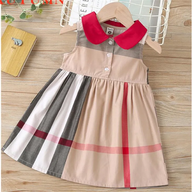 2024 baumwolle Plaid Kleid für Baby Girlsshort Ärmeln Infant Kinder Kleid Mädchen Prinzessin Geburtstag Party Kleidung Sommer Geschenk