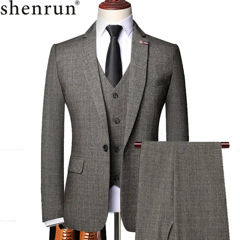 Shenrun hommes costumes printemps automne affaires formel décontracté 3 pièces costume mince fête bal mode mariage marié Banquet gris marron 240119