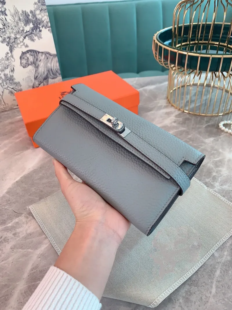 Luxury brand designer purse queenxuan pony small handbag multi-card long purse solid color leather handbag