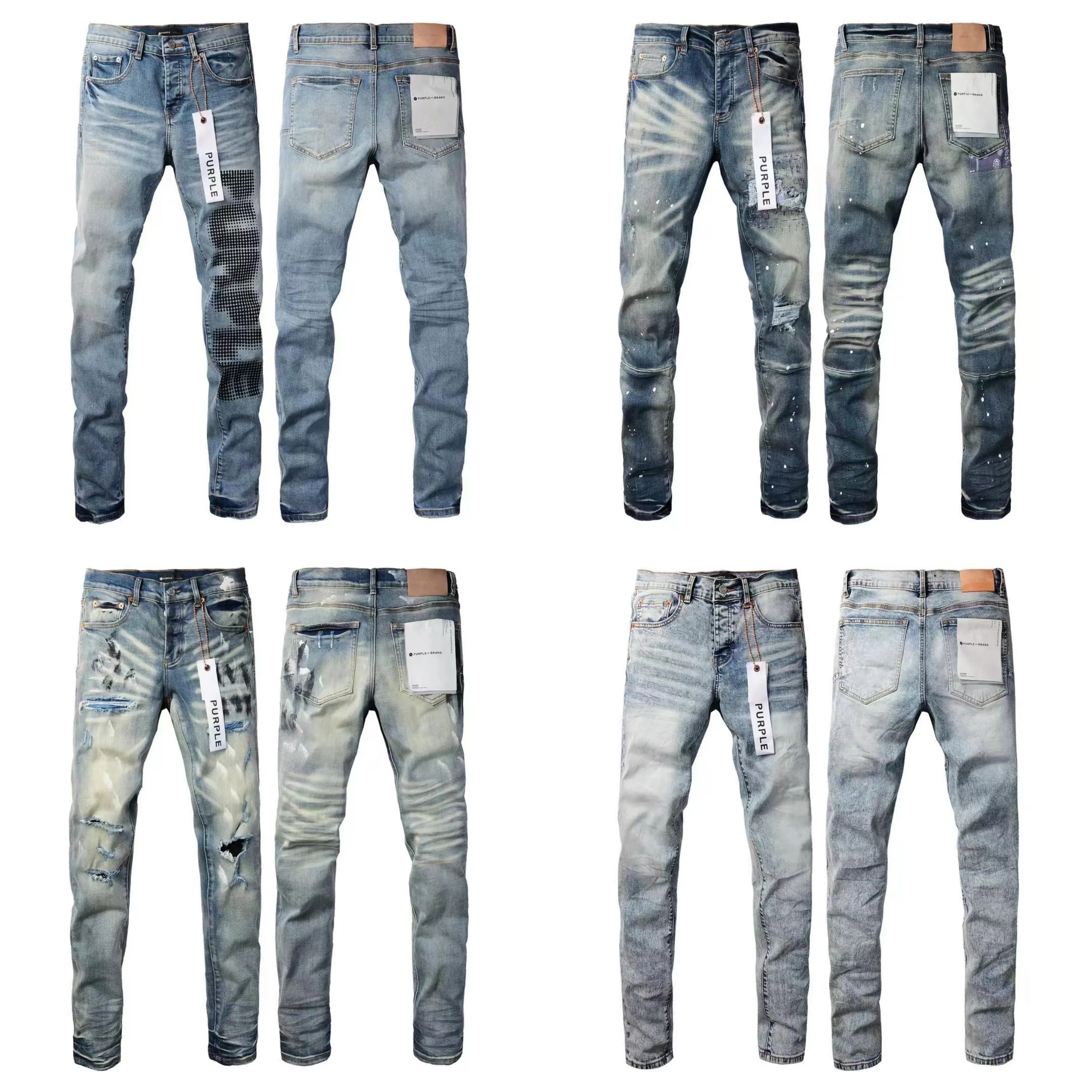 Homme Jeans Designer Violet Skinny Ripped Biker Slim Pantalon droit Stack Fashion Mens Tendance Marque Vintage Pan