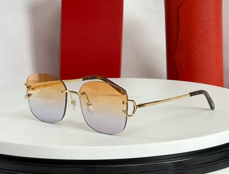 Vintage goldene randlose Sonnenbrille im klassischen Stil für Herren, Designer-Brille, Sonnenbrille für Damen, Sonnenbrillen, Gafas de Sol, UV400-Brille mit Box