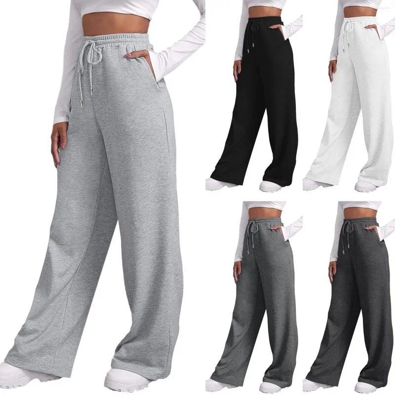 Pantalones para mujer 2024 Pierna ancha para pantalones de chándal forrados con forro polar Parte inferior recta All-Math Plain Fitness Joggers Travel Basic