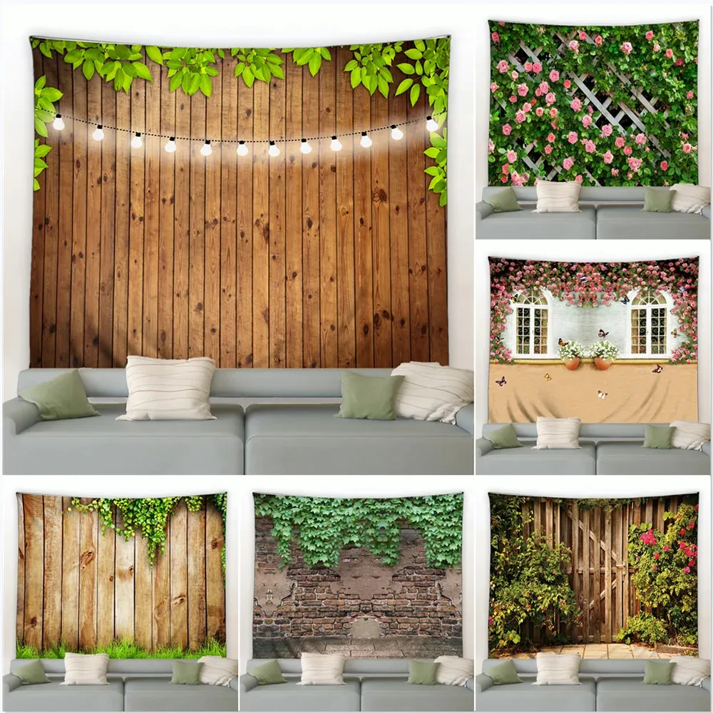 Pink Flowers Green Plants Landscape Garden Background Decor Tapestry Rural Farmhouse Mural Wall Hanging Curtain Bedroom Blanket 240118