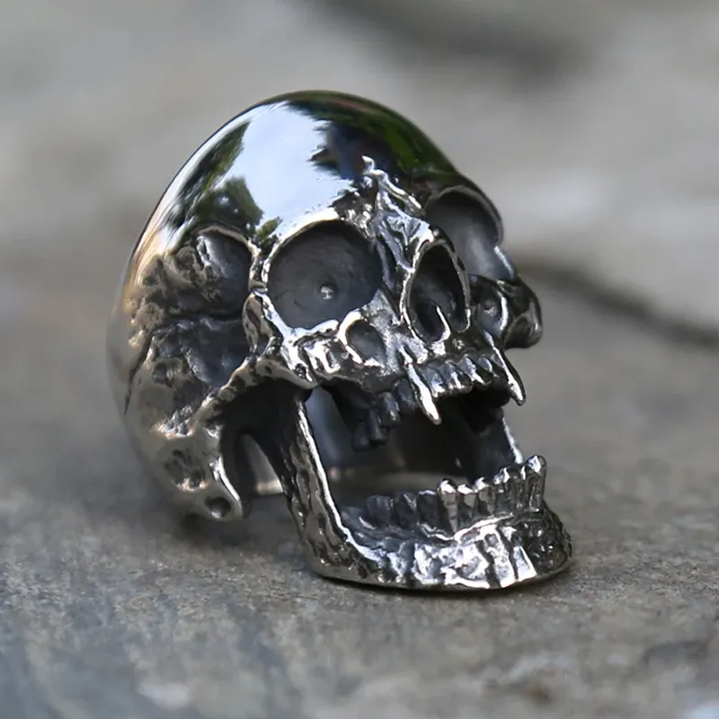 Polishing Vampire Skull Ring Men Womens 14K White Gold Biker Rings Man Gothic Punk Jewelry Best Gift For Friend Size 7-15