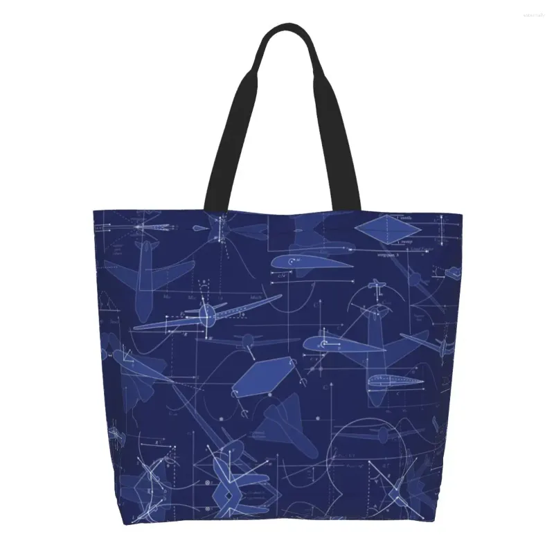 Shoppingväskor kawaii luftfart flygplan aerodynamik tote väska återvinning pilot luftkämpe livsmedel canvas axel shoppare