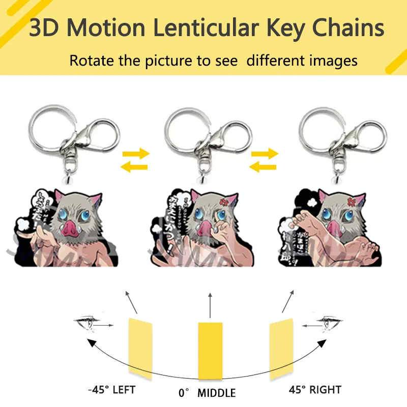 도매 악마 슬레이어 3D 애니메이션 해시 비라 이노스케 모션 키 체인 더블 사이드 이미지 플립 변경 2-3 이미지 악마 슬레이어 백 자동차 액세서리