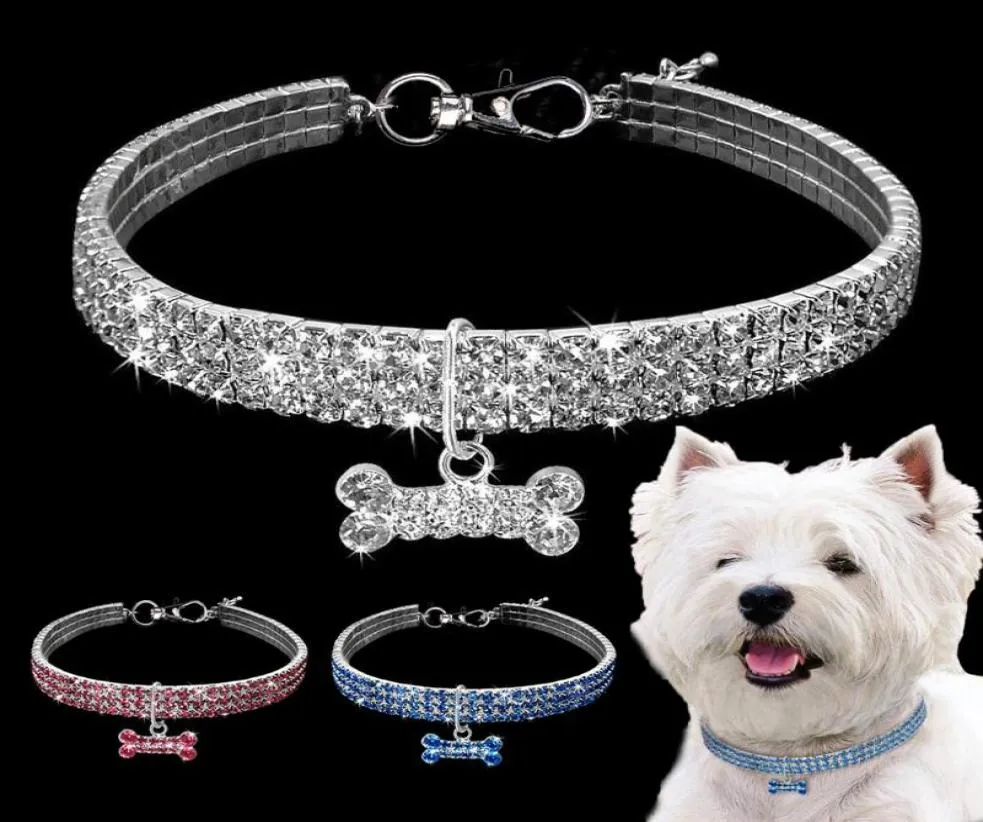 Obroże dla psów smycze Bling Cat Kołnierz Rhinestone Bone Regulowany naszyjnik Luksusowy kotek Puppy Puppy Pelts Akcesoria do małego psa2424249