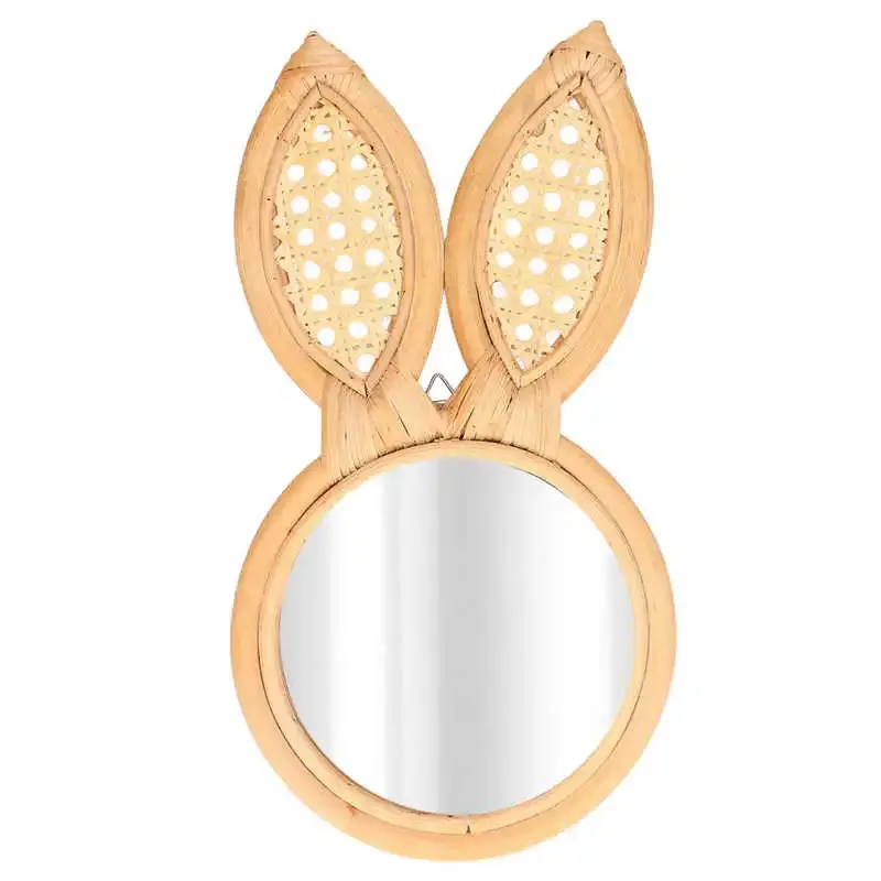 Mirrors Ins Style Retro Decorative Makeup Mirror Cute Bunny Shape Exquisite Rattan Hanging Wall Mirror Home Room Bedroom Decoration