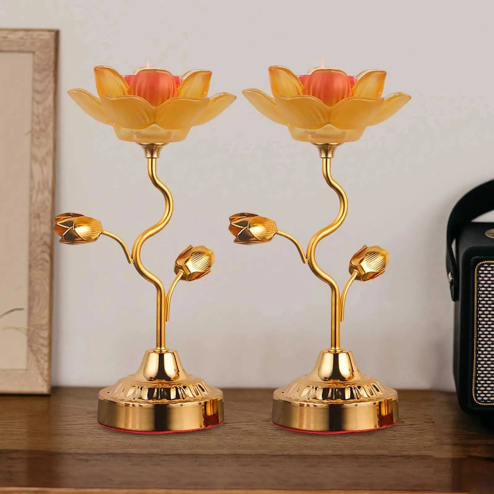 2x Lotus Ghee Lamp Holder Butter Lamp Holder Candlestick Lotus Lamp for Bedroom