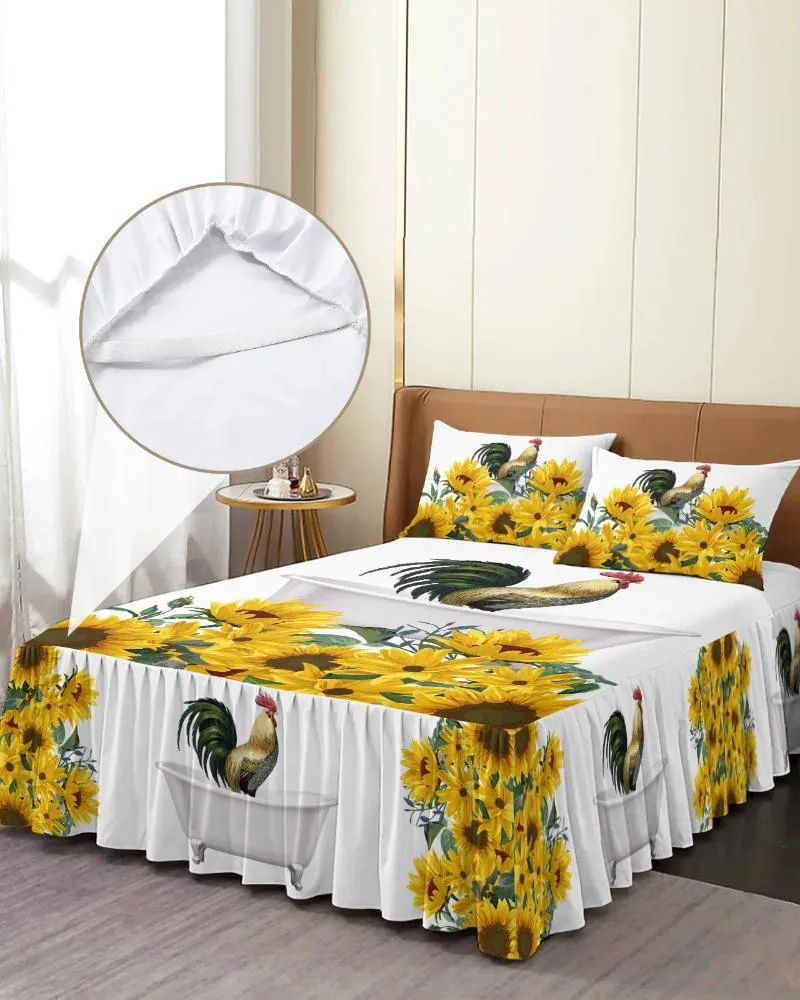 Säng kjol djur solros tuppbadkar elastiskt utrustat sängflykt med örngottmadrass täcker sängkläder