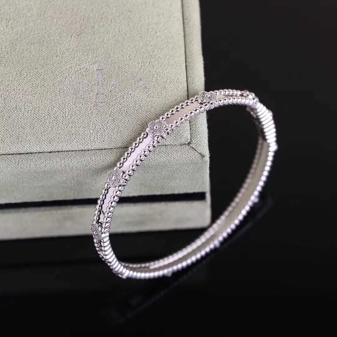 Original 1to1 Van C-A Silver High Pure Edition Kaléidoscope Bracelet Femme Large et Étroit Plaqué Or Rose 18 Carats Trèfle Diamant LuckyPFY4