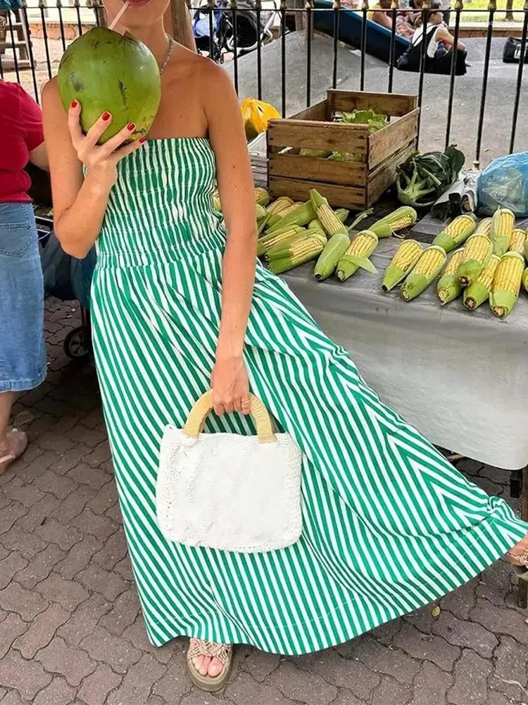 Green Striped Strapless Maxi Dress For Women  Summer... From Hongyeli,  $22.83 In Bulk | DHgate.Com