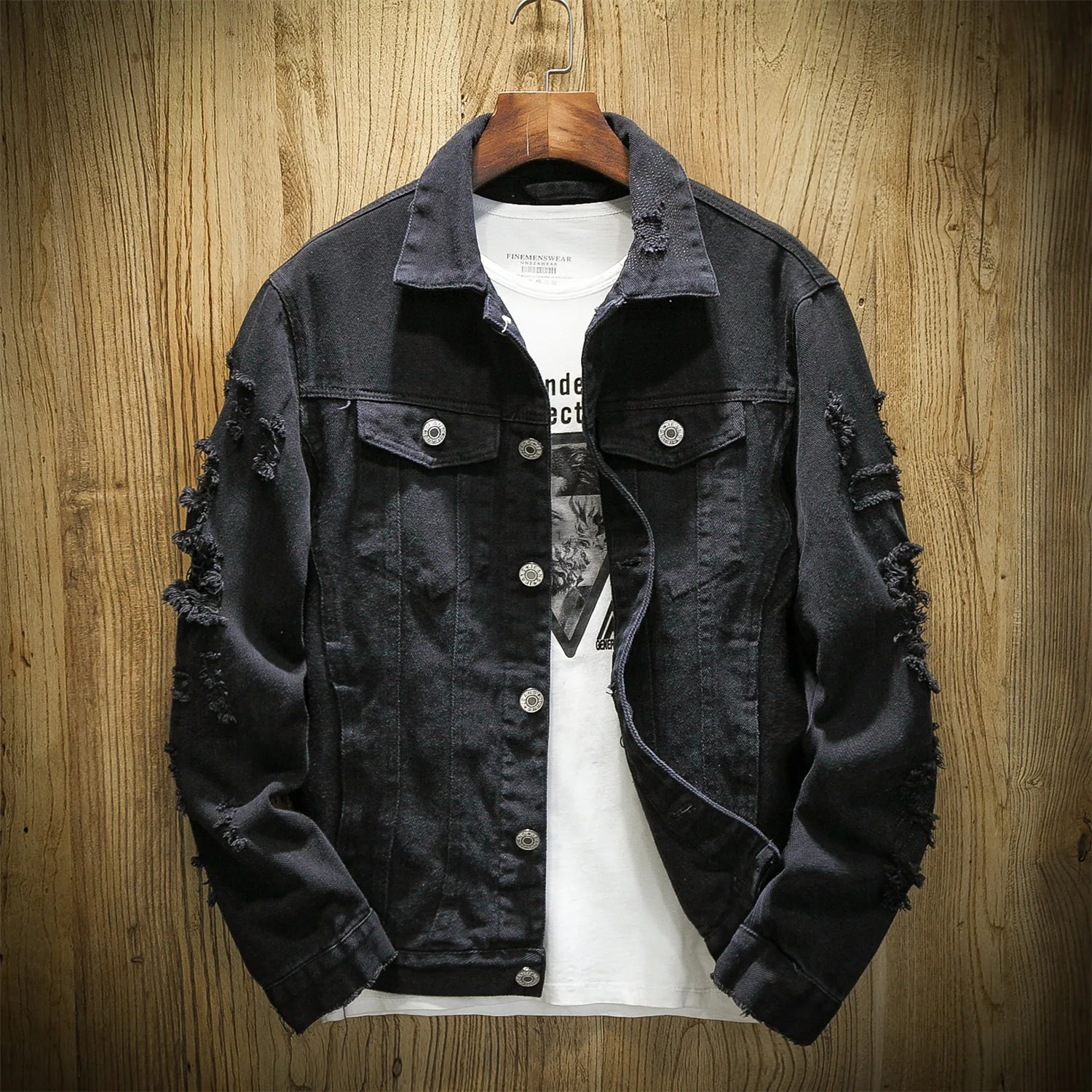 Distressed denim jacket for men best sale