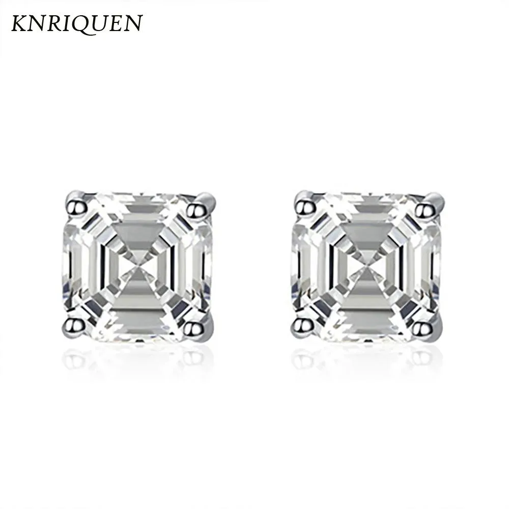 Kolczyki klasyczne 925 srebrne srebrne 7*7 mm Asscher Cut High Carbon Diamond Studs Kolczyki