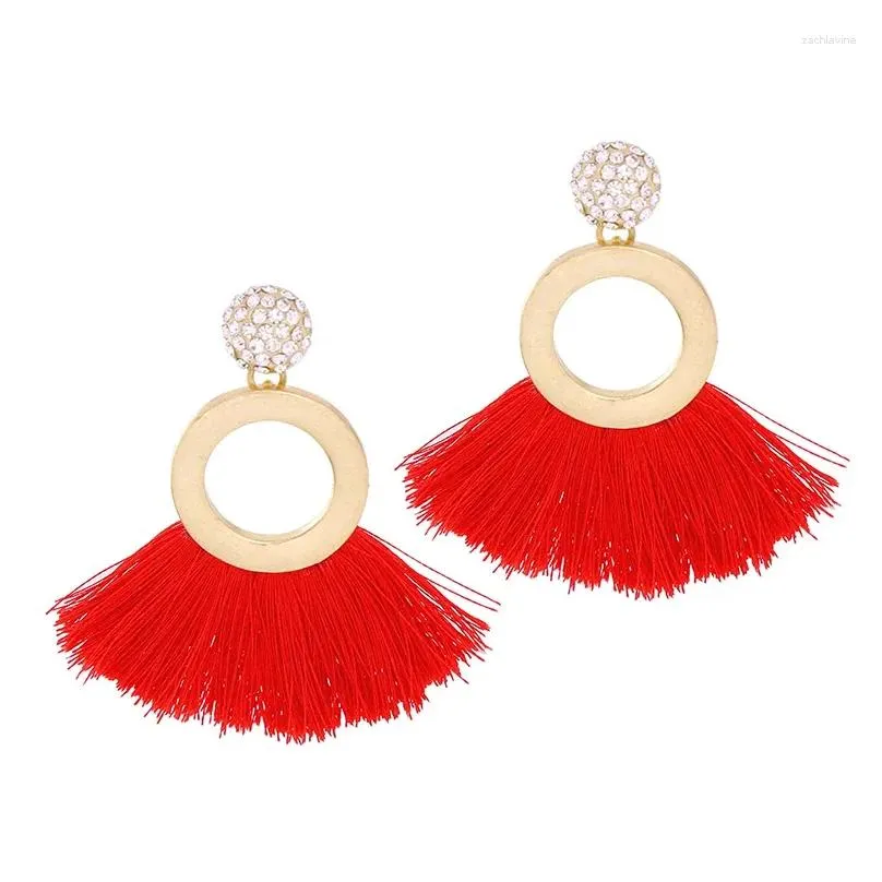 Dangle kroonluchter oorbellen rood blauw waaiervorm Fringe kwast sieraden cirkel in afwachting van handgemaakte etnische accessoire drop levering Otjle