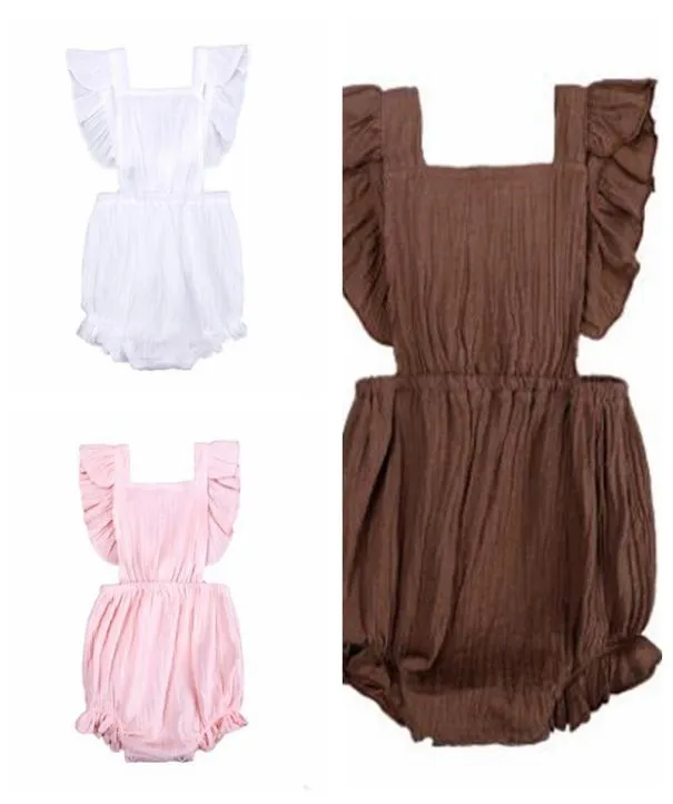 Ins Abbigliamento per bambini Neonate Pagliaccetti Infant Ruffles Tute con maniche svolazzanti Neonato Backless Lace Up Onesies Bambino Solid Body 9335517