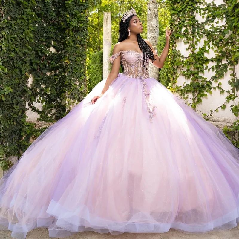 Magnifiques robes de Quinceanera pour 16 ans robe de bal sexy hors de l'épaule appliques en dentelle tulle longue robe de soirée pour fille vestidos de 15