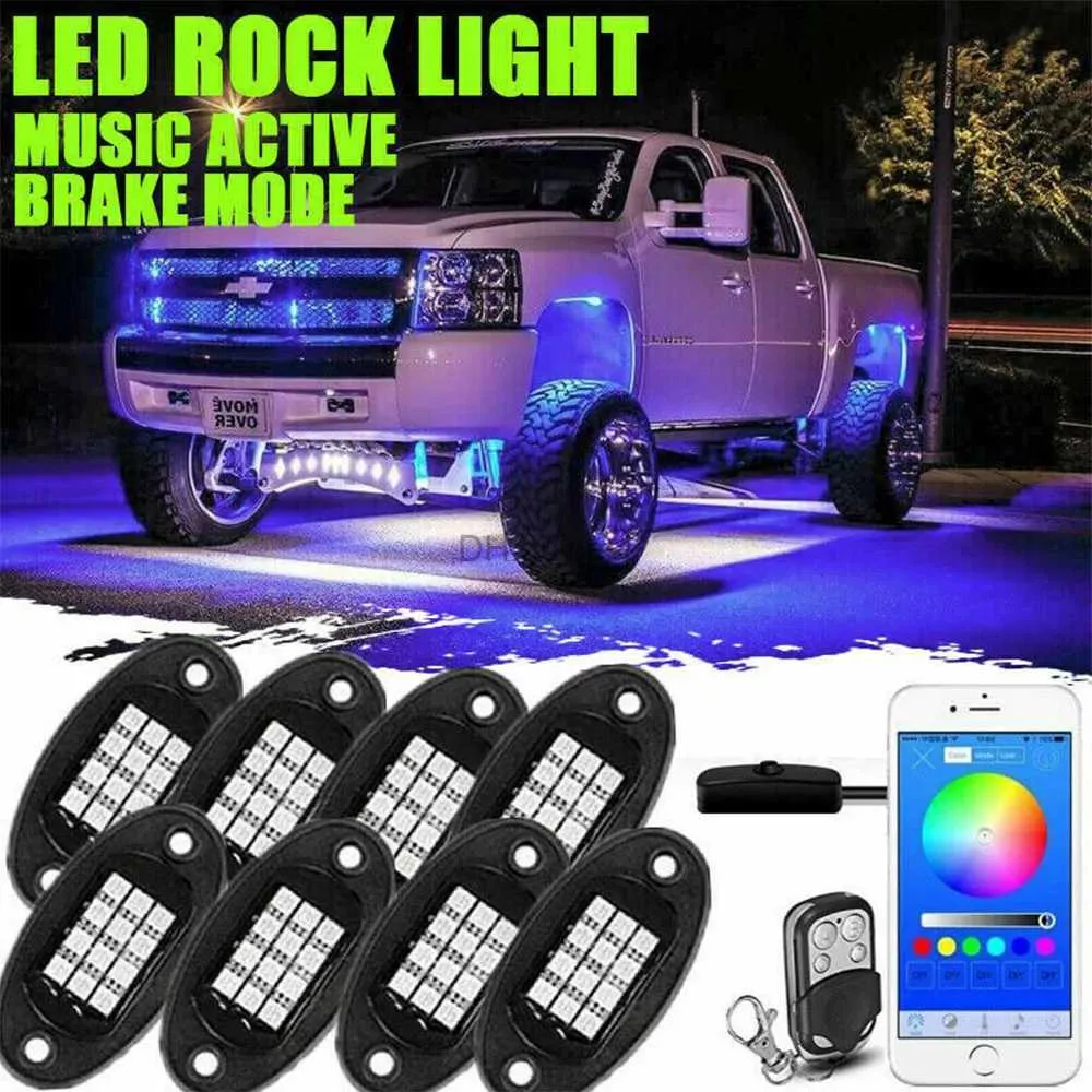 Insegna al neon a LED 8 pezzi RGB LED Rock Light Wireless Bluetooth APP Controllo RF Musica Multicolor Neon Underglow Kit luce per auto fuoristrada ATV SUV Barca YQ240126