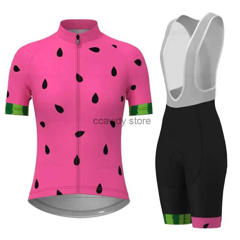 Herrspåriga cykelkläder Kvinnor 2023 Summer Short Seves Set Watermelon Pink Women's Kit Anti-UV Maillot Ciclismo Mujerh24126