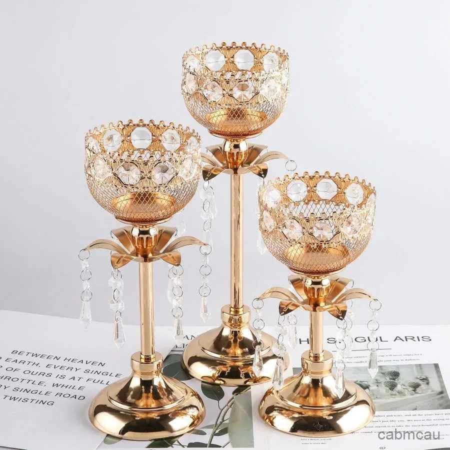 2PCS Candle Holders Gold Crystal Iron Votive Candle HolderVintage Candlestick for Table Centerpiece Wedding Birthday Gift
