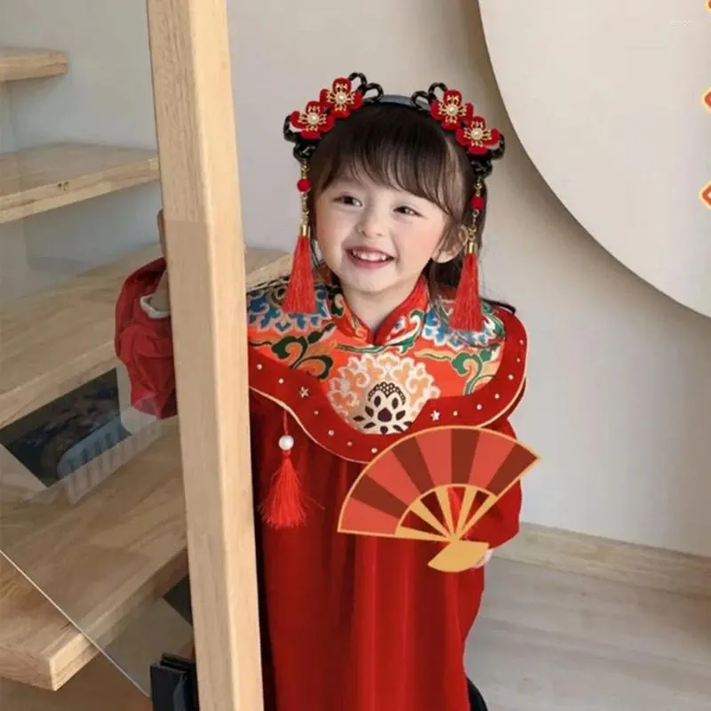 Hair Accessories Tassel Children Wig Headband Sweet Flower Braid Red Bow Hairband Baby Headwear Tang Suit Hoop Hanfu Sticks