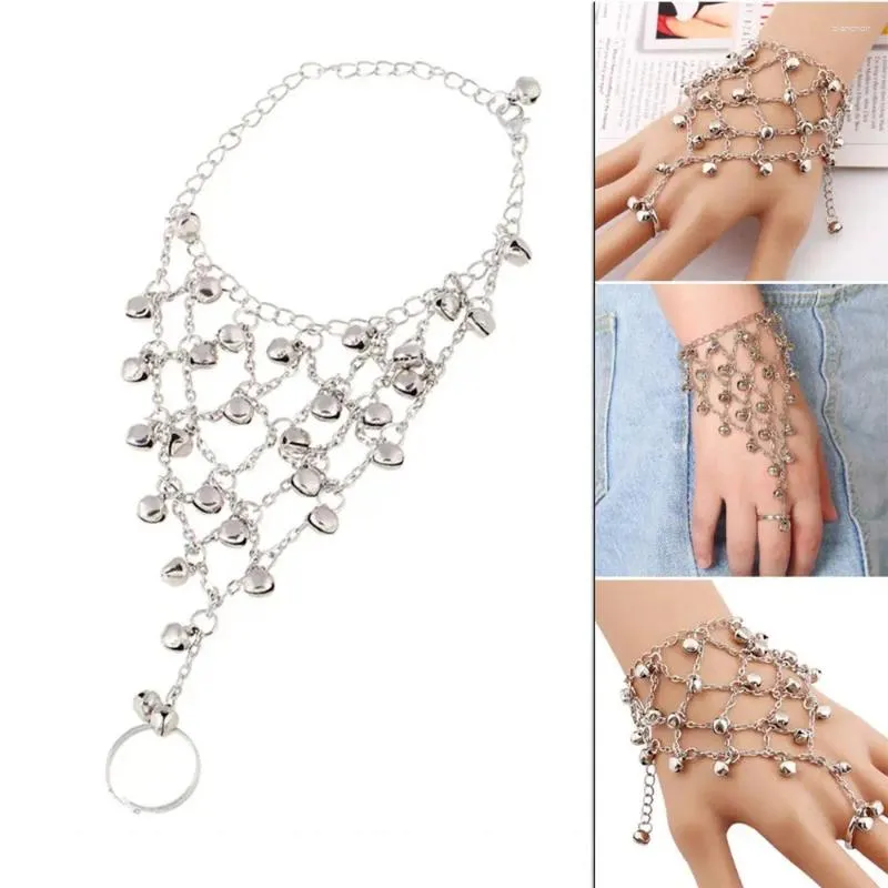 Link Bracelets Style Hand Chain Fairy Retro Connected Finger Bracelet Full Bell Women Jewelry Accessories Fishing Net