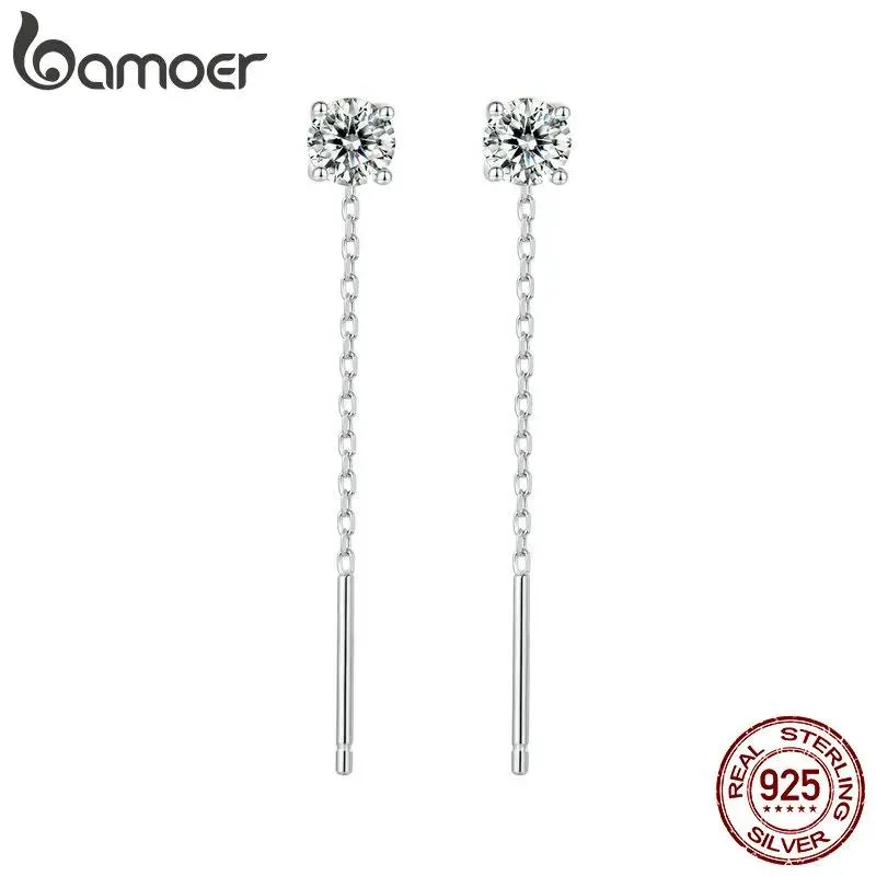 Pendientes BAMOER Pendientes de rosca/gota de moissanita para mujer, pendientes hipoalergénicos de cadena chapada en platino de moissanita de plata de ley 925