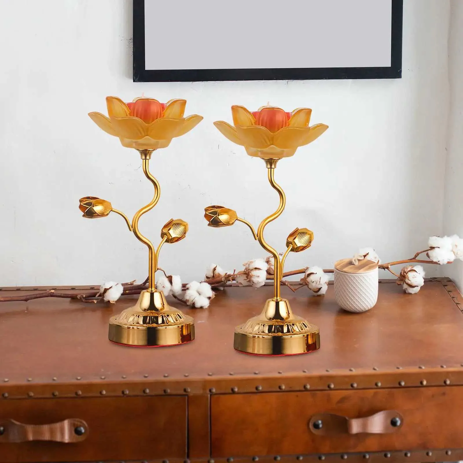 2x Lotus Ghee Lamp Holder Butter Lamp Holder Candlestick Lotus Lamp for Bedroom