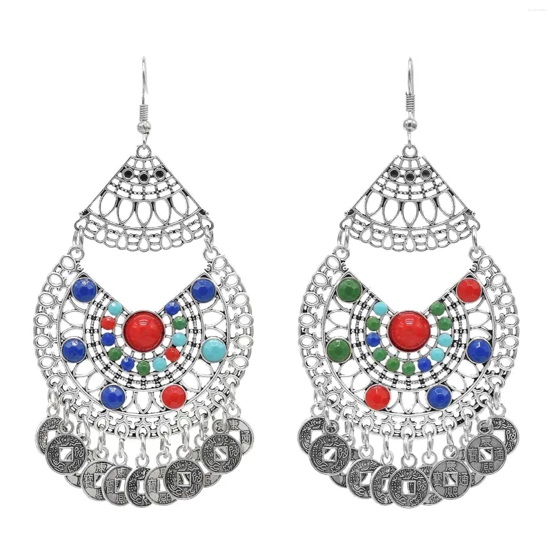 Boucles d'oreilles pendantes Vintage Gypsy Tribal métal découpé coloré acrylique cristal pièces goutte pour femmes bohème ethnique robe de mariée oreille bijoux