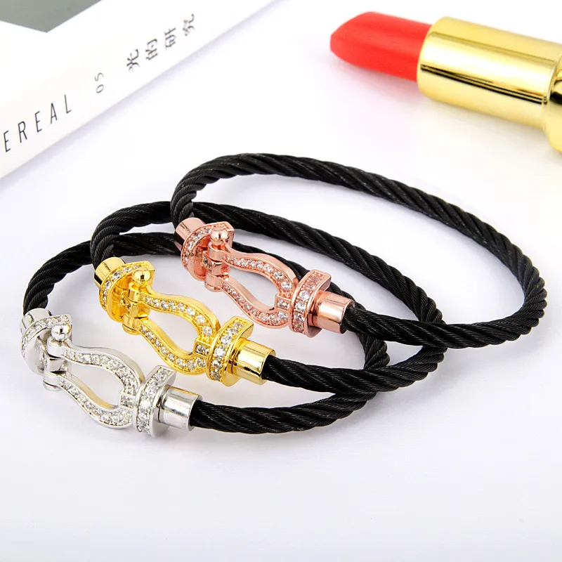 Luxury Fashion Designer Bracelet Men Women Horseshoe Buckle Leather Rope Bracelet Delicate Gold Plated and Diamond Bracelet High Quality Jewellery