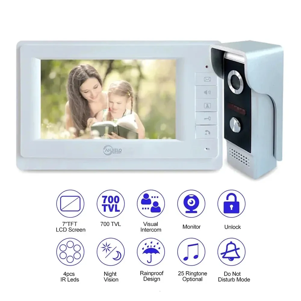 Anjielosmart Wired Video Intercom System for Home Door Phone with Camera Apartment Monitor 7 Inch in Private House 240123