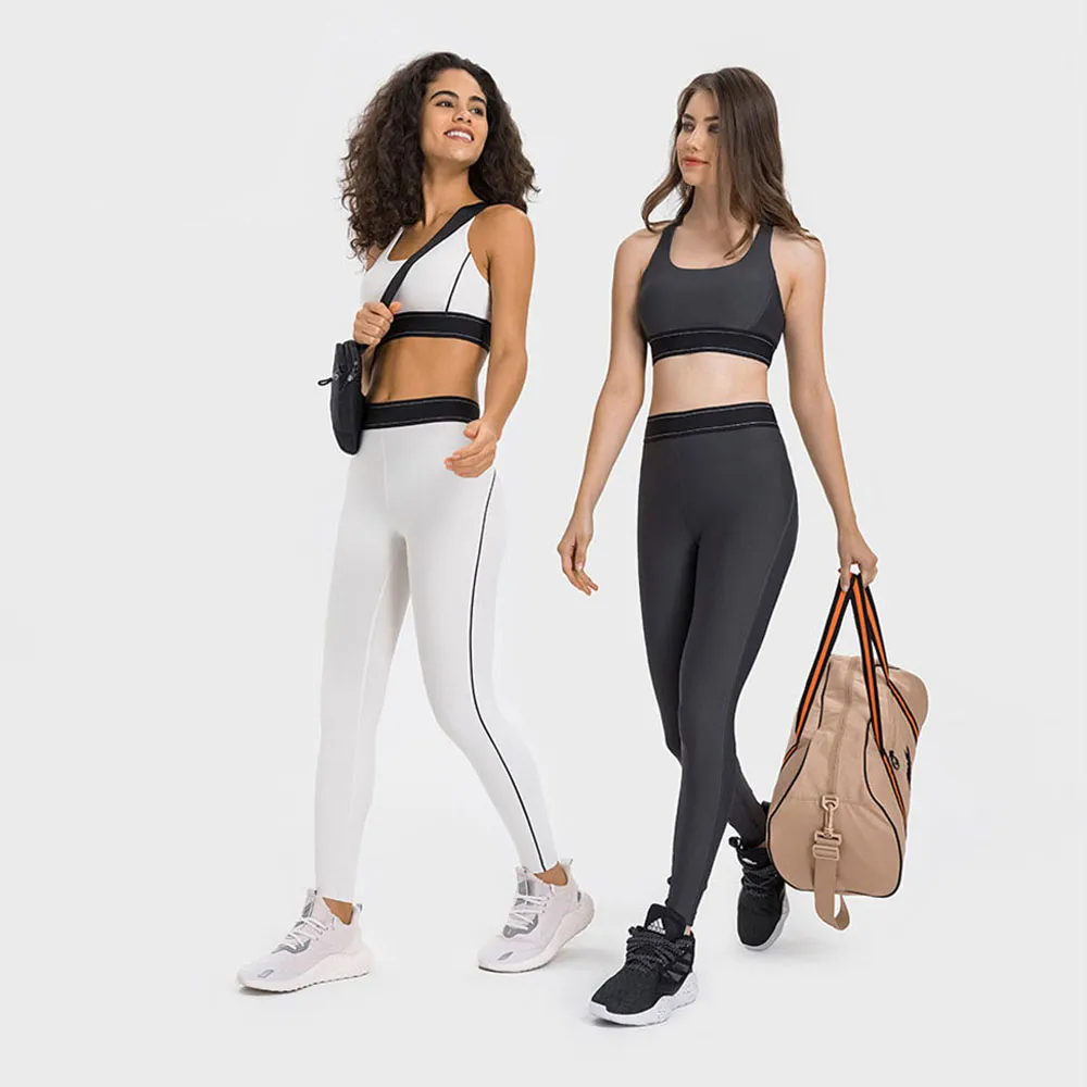 Terno de yoga sutiã esportivo e leggings alça de ombro ajustável sutiã esportivo cintura elástica treinamento calças de yoga feminino activewear dois piec conjunto A-L-O-001/002