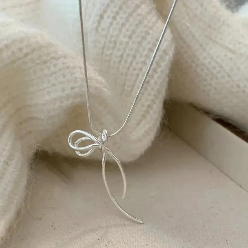 Necklace Earrings Set Minimalist Bow Knot Pendant For Women Snake Bone Chain 2024 Gift Girlfriend's Birthday