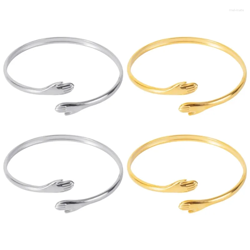 Bangle 2 PCS Clássico Banhado A Ouro Abraço Calor e Amor Mão Ajustável Pulseira Para Mulheres Meninas Design Simples Personalidade Jóias Presentes