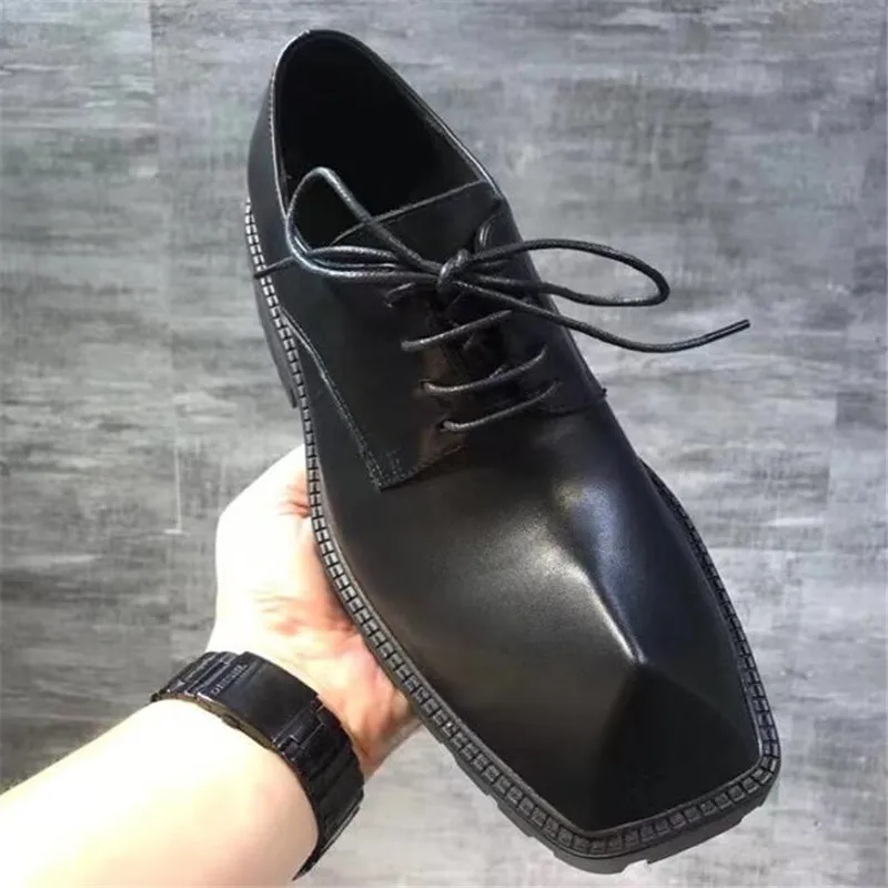 Fashion Rhinoceros Horn Pointed Toe Man Derby Shoe Genuine Leather Men Thick Bottom Dress Shoes