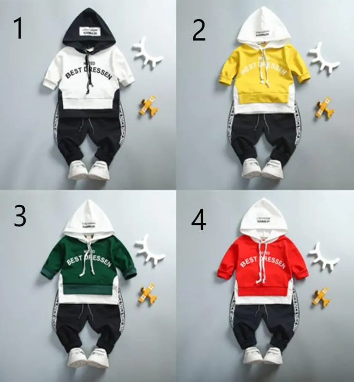 4 Style Spring Autumn Kids Cotton Clothes Set Baby Girls Boys Sport Hooded Tshirt Pants 2pcssets mode barn avslappnad spår2185899