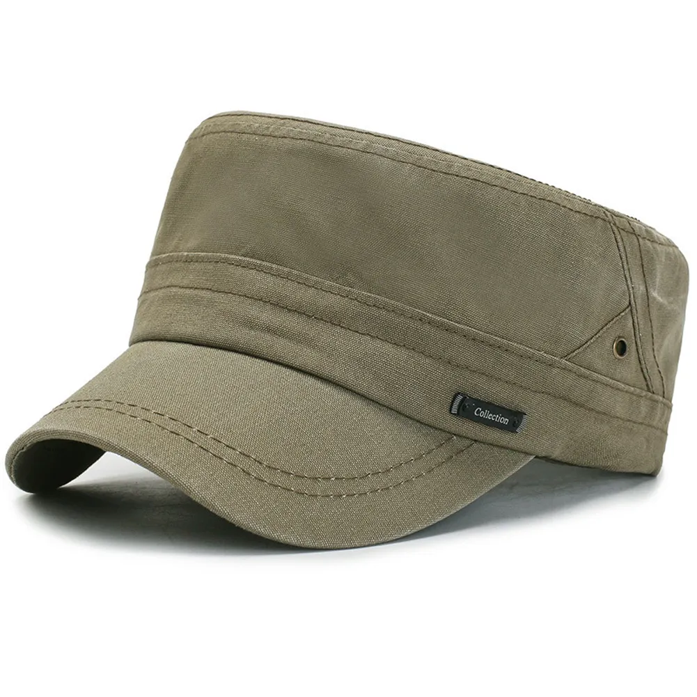 Casquette militaire unisexe en sergé de coton lavé, casquette de base de l'armée des cadets, chapeau de style militaire de tous les jours, casquette de baseball classique réglable unisexe à dessus plat en sergé