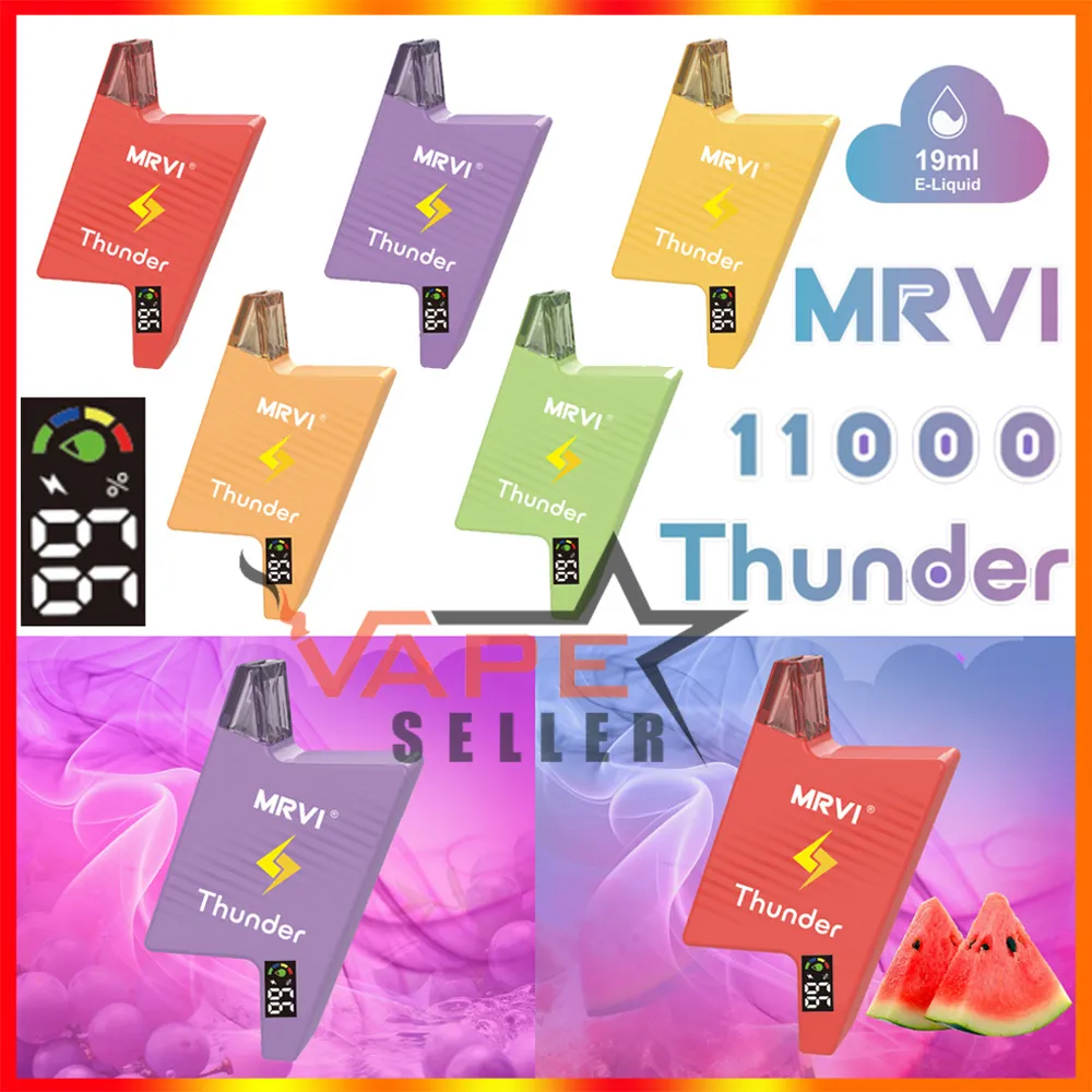 Oryginalny MRVI Thunder 11000 Puffs Djeńcowy Vape E papieros z cyfrowym wyświetlaczem na ekranie pudełka ładownego 600 ml baterii 19 ml podnośnika wielkiego pióra Vaper