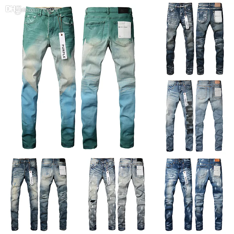 Ny kvalitet Mens Purple Designer Estruerad Ripped Denim Cargo For Men High Street Fashion Jeans