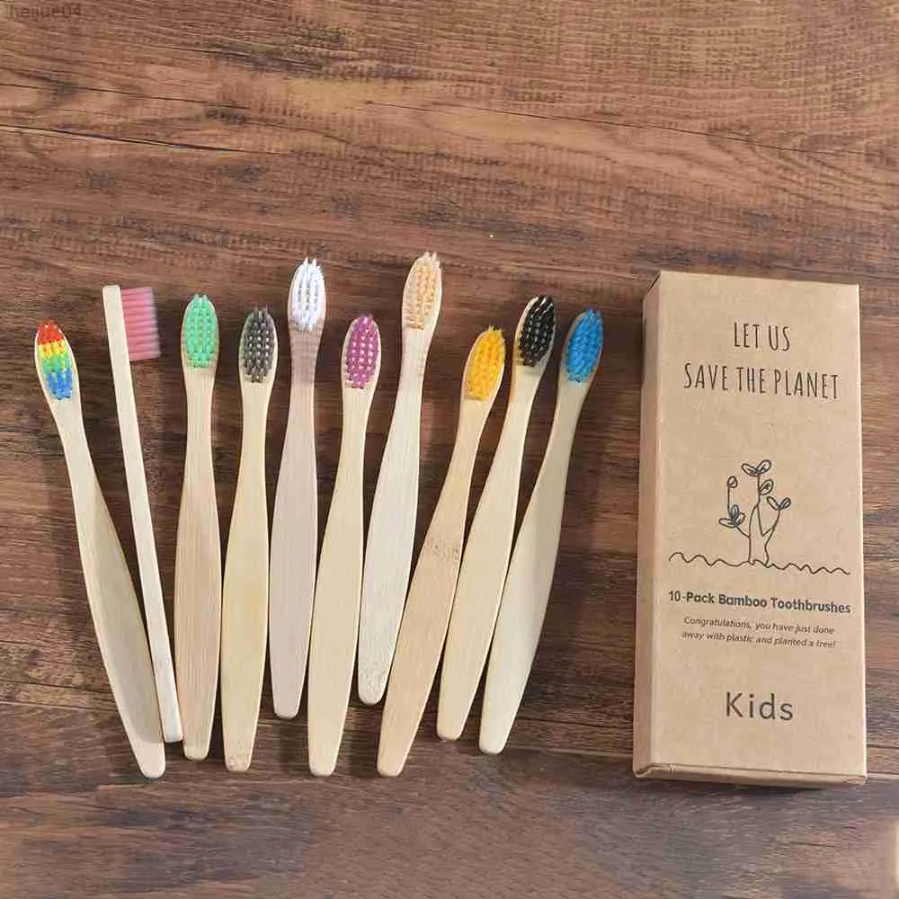 Cepillo de dientes 10 piezas Cepillo de dientes colorido para niños Cepillo de dientes de bambú con cerdas suaves ecológicas Diente vegano de bambú para niños Cuidado bucal dental Sin plástico