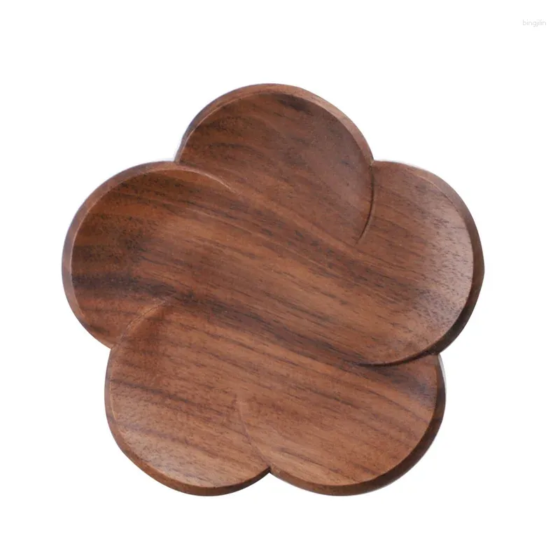 Table Mats 50Pcs/Lot Wooden Coasters Flower Heat Insulation Cup Holder Kitchen Drinkware Accessory Petal Shaped Teacup Mat Wholesale