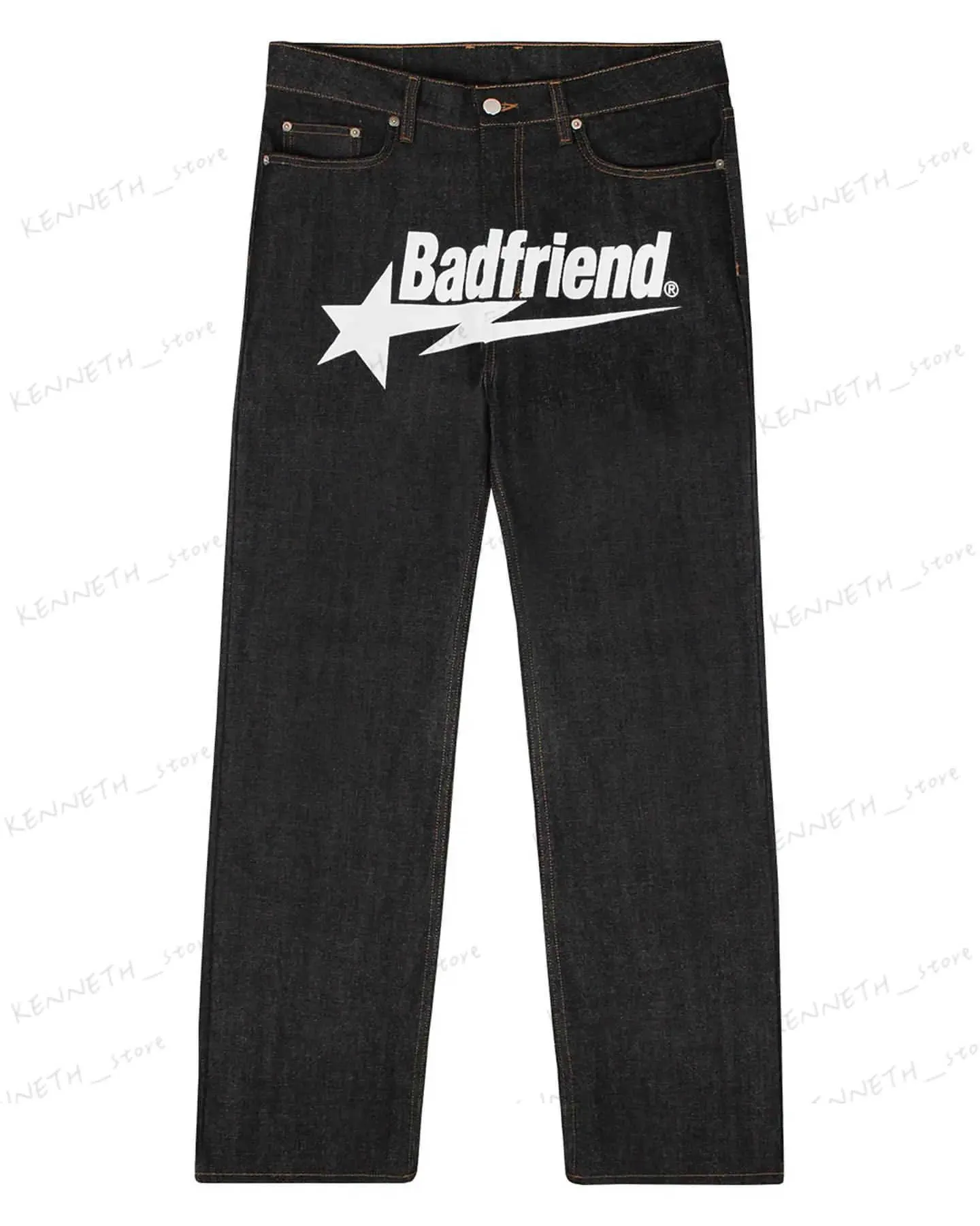 DHgate.com:Mens Y2k Jeans, Baggy Black Denim, Badfriend Letter 
