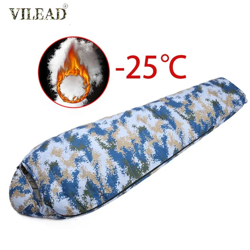 Vilead Military Thicken Mummy Sleeping Bag Winter Håll varm vattentät ultralätt quilt Duck ner Camping Outdoor Equipment 240119