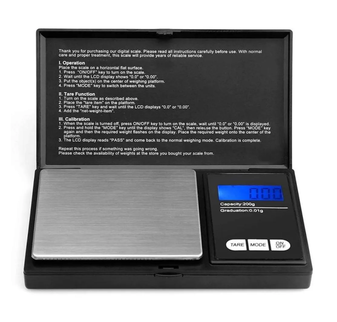 200300500x001g Portable Digital Pocket Scale With Backbellt LCD -skärm för guldsmycken Mat Kaffe örter Powder Batter2812416